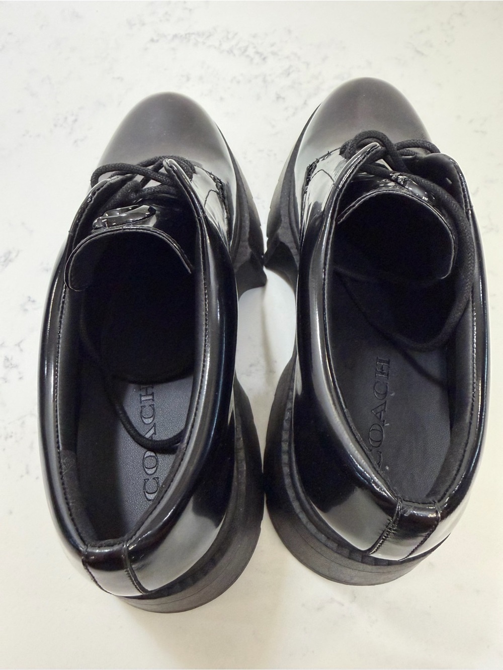 Coach Black Patent Lace-Up Platform Lug Heel Shoes - Picture 6 of 11